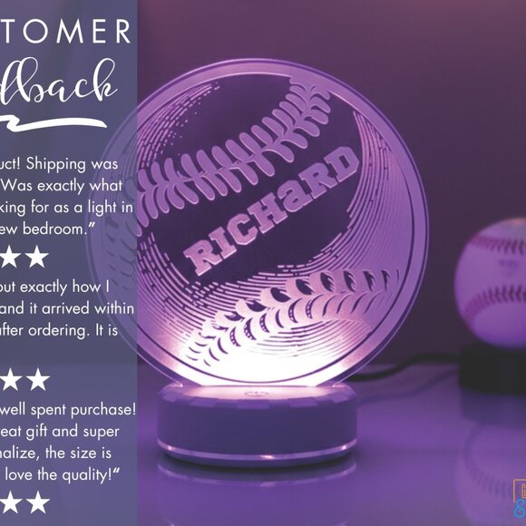 Personalized Baseball LED Night Light for Sports Fans - Picture 7 of 8